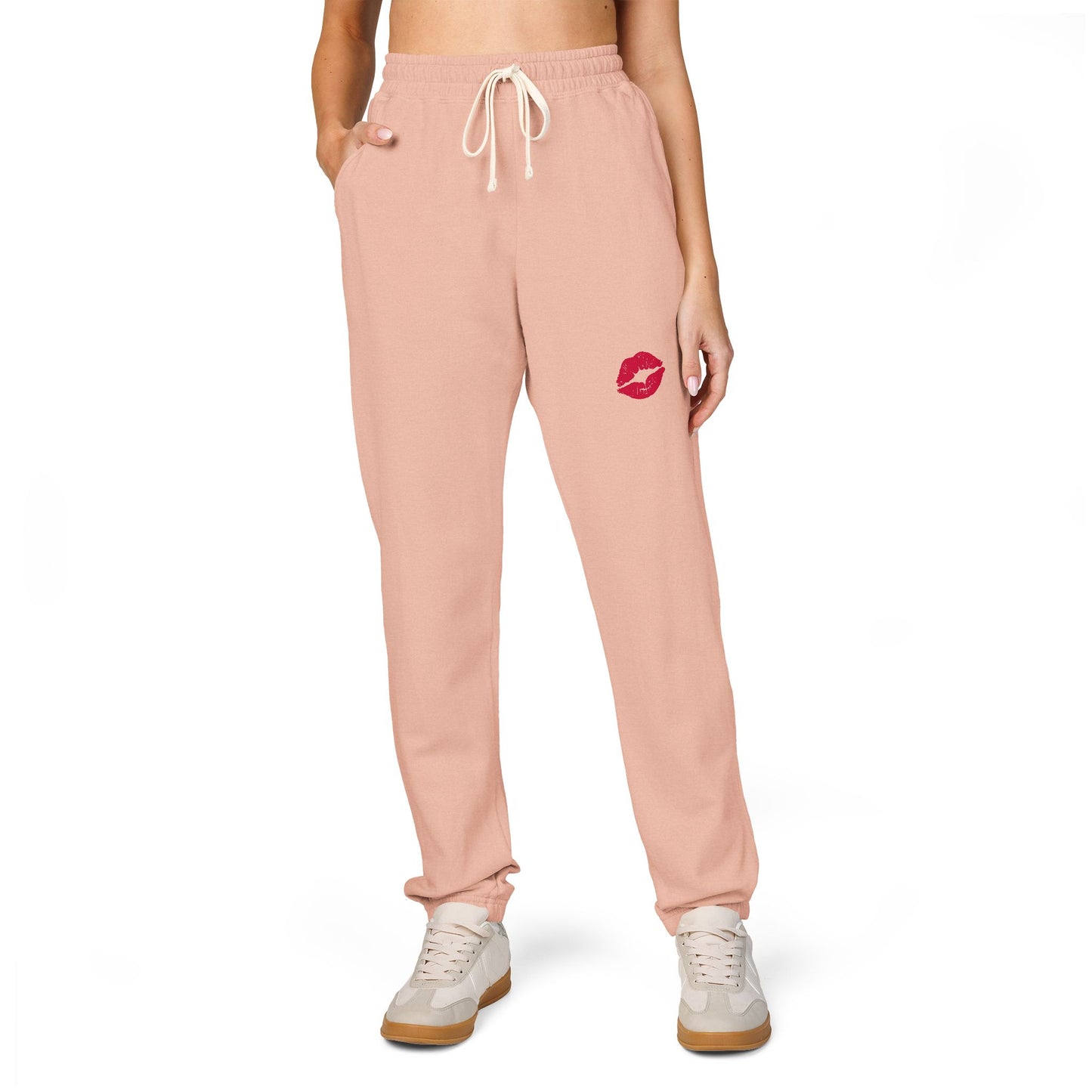Cozy Fleece Kiss Print Sweatpants, Relaxed Lounge Pants, Unisex Stylish Joggers, Perfect for Casual Days, Gift for Friends, Comfortable Home Wear