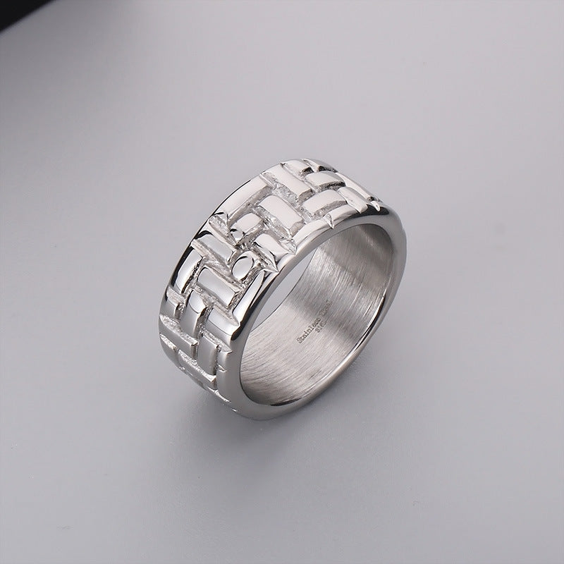Round Stainless Steel Men's Back-shaped Glossy Ring