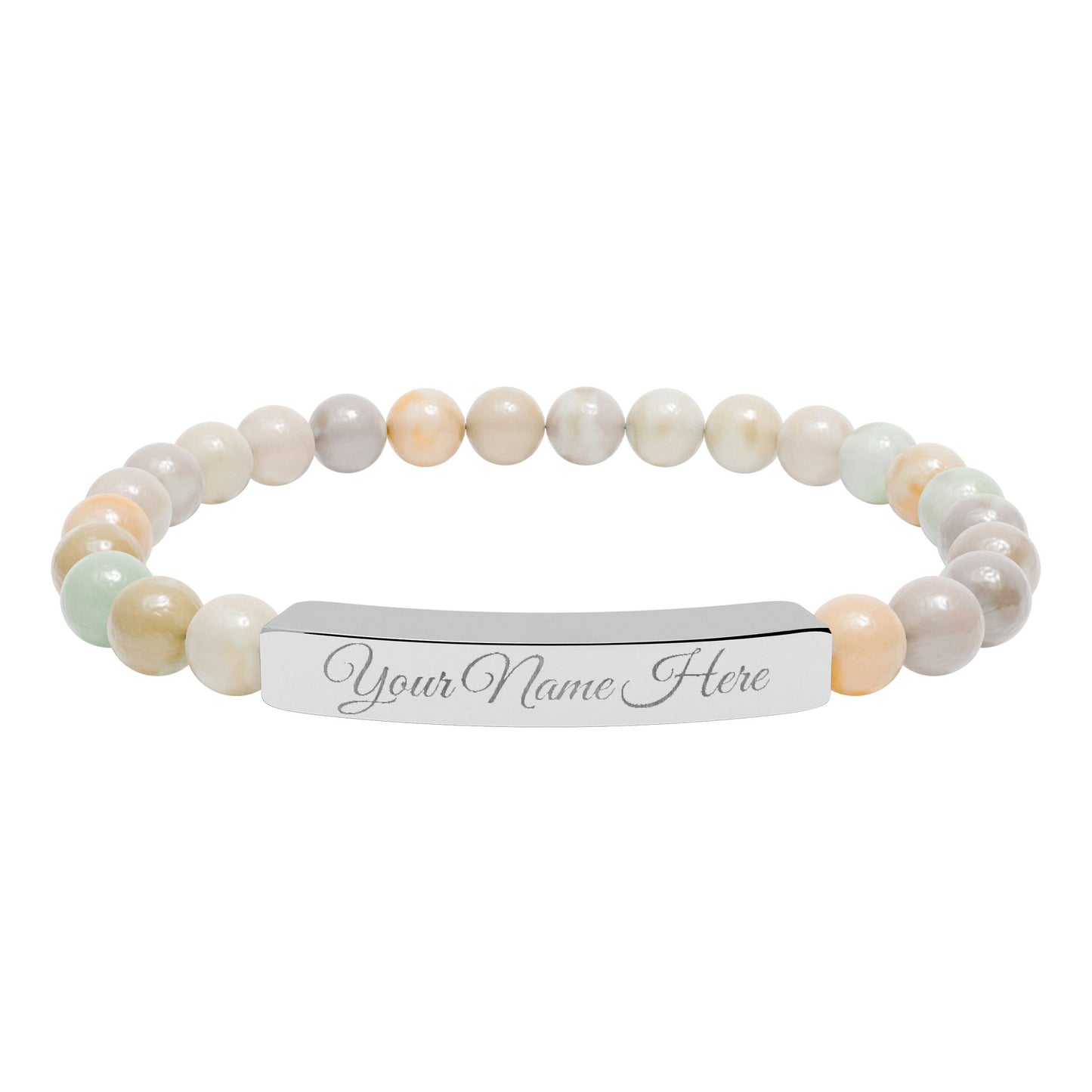 Engraved Natural Stone Bracelet, Personalized Gift for Her, Meaningful Jewelry, Stretch Beaded Bracelet, Inspirational Gift