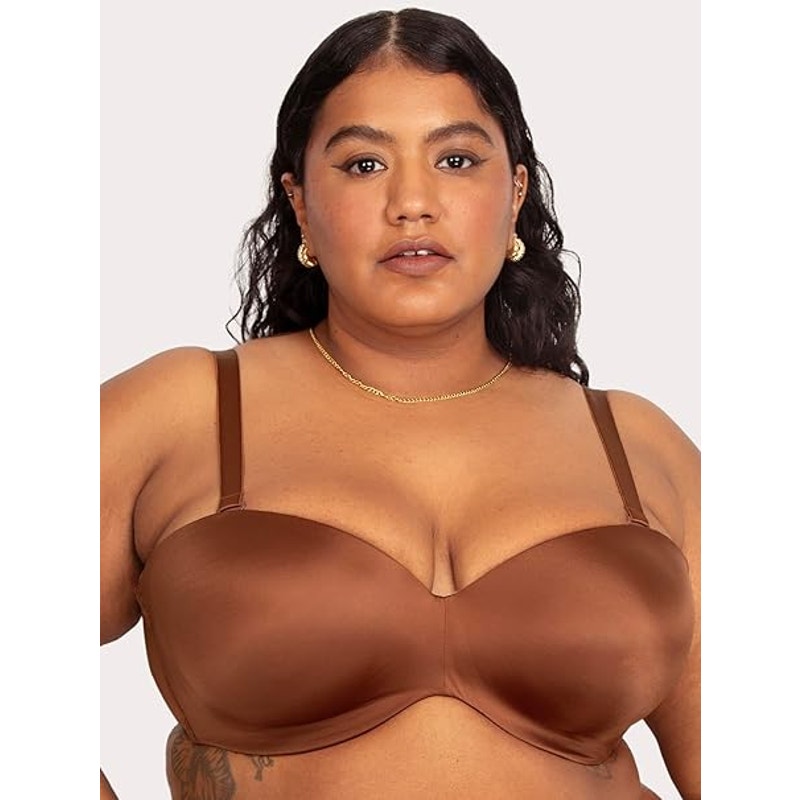 New Curvy Couture Womens 42G Mocha Brown Strapless 5-Hook Convertible Bra