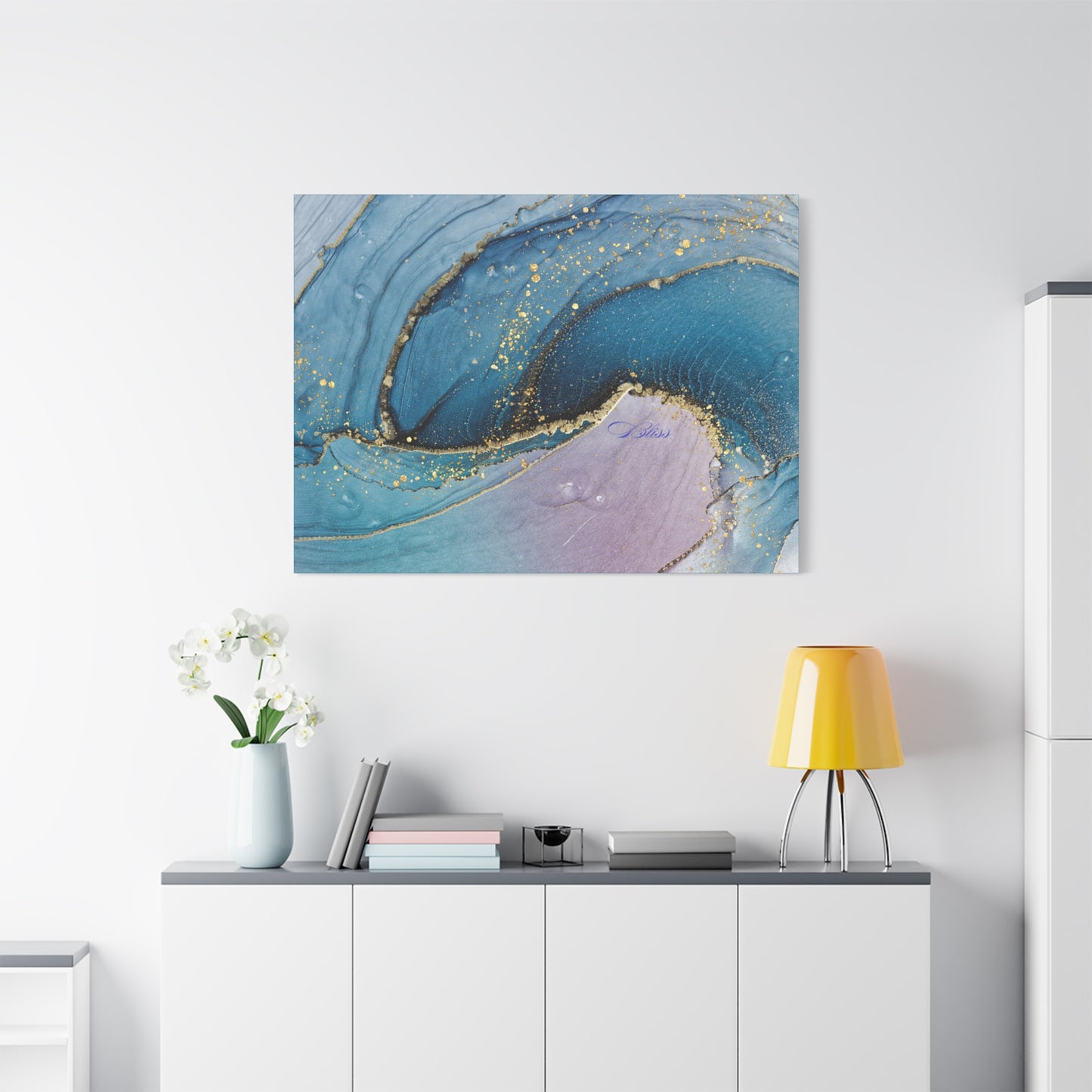 Canvas Wall Art, Abstract Ocean Wave, Modern Decor, Home Office, Gift for Her, Blue Gold Artwork, Living Room Wall Decor