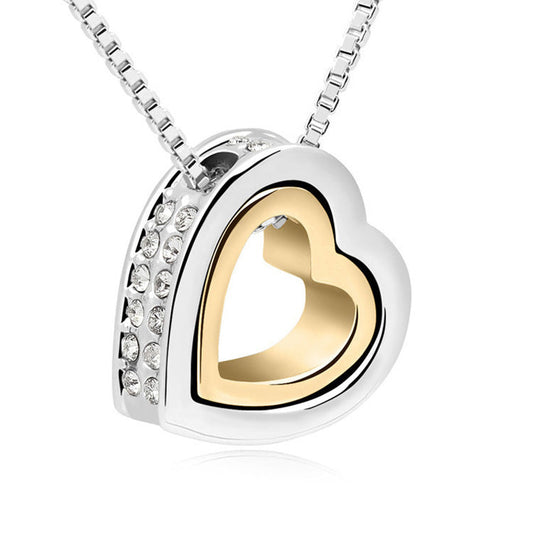 Crystal Double Heart Shaped Necklace Short Heart Pendant