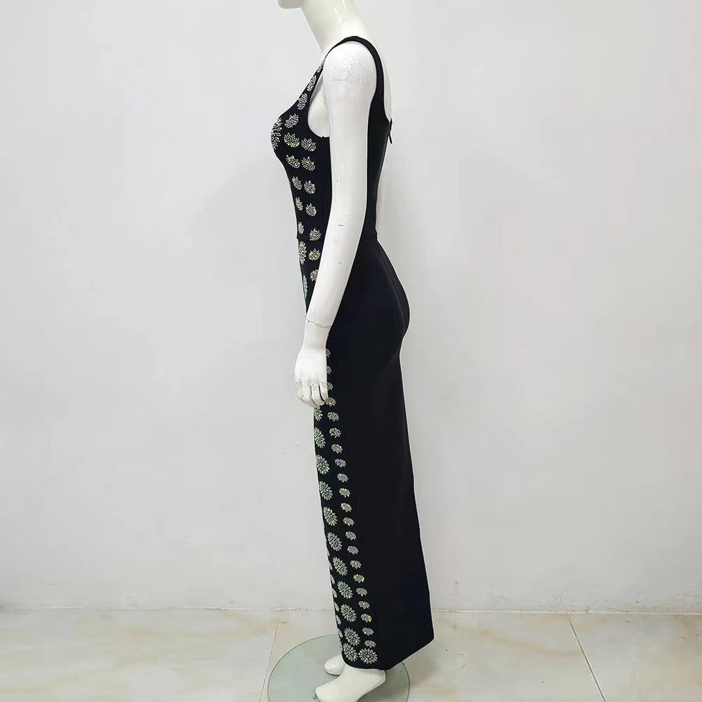 High End V-Neck Suspender with Diamond Embellishment Bandage Skirt