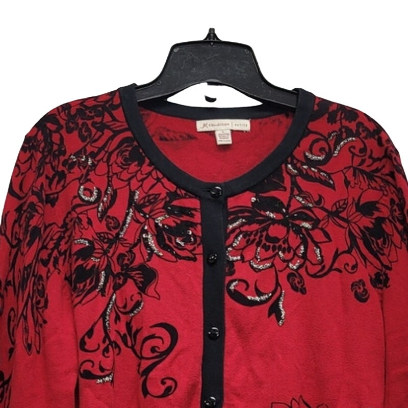 JM Collection Womens Large Petite LP 100% Cotton Long Sleeve Cardigan Sweater