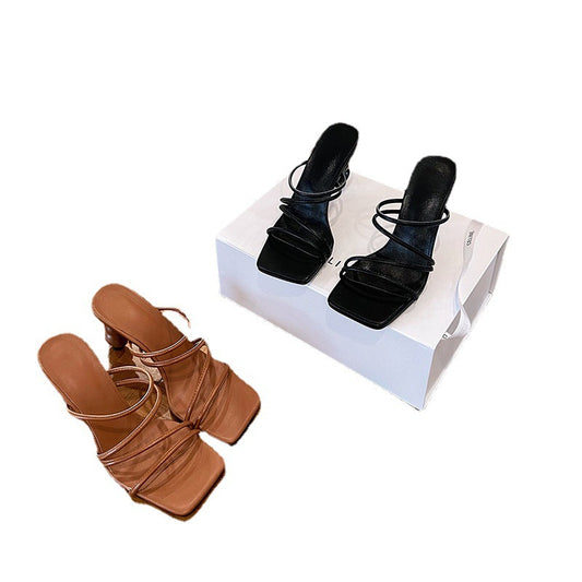 Retro Style Sandals Square Toe Strange Style High Heels Slip On Shoes Fashion All Match Comfortable Leisure Women Shoes Summer