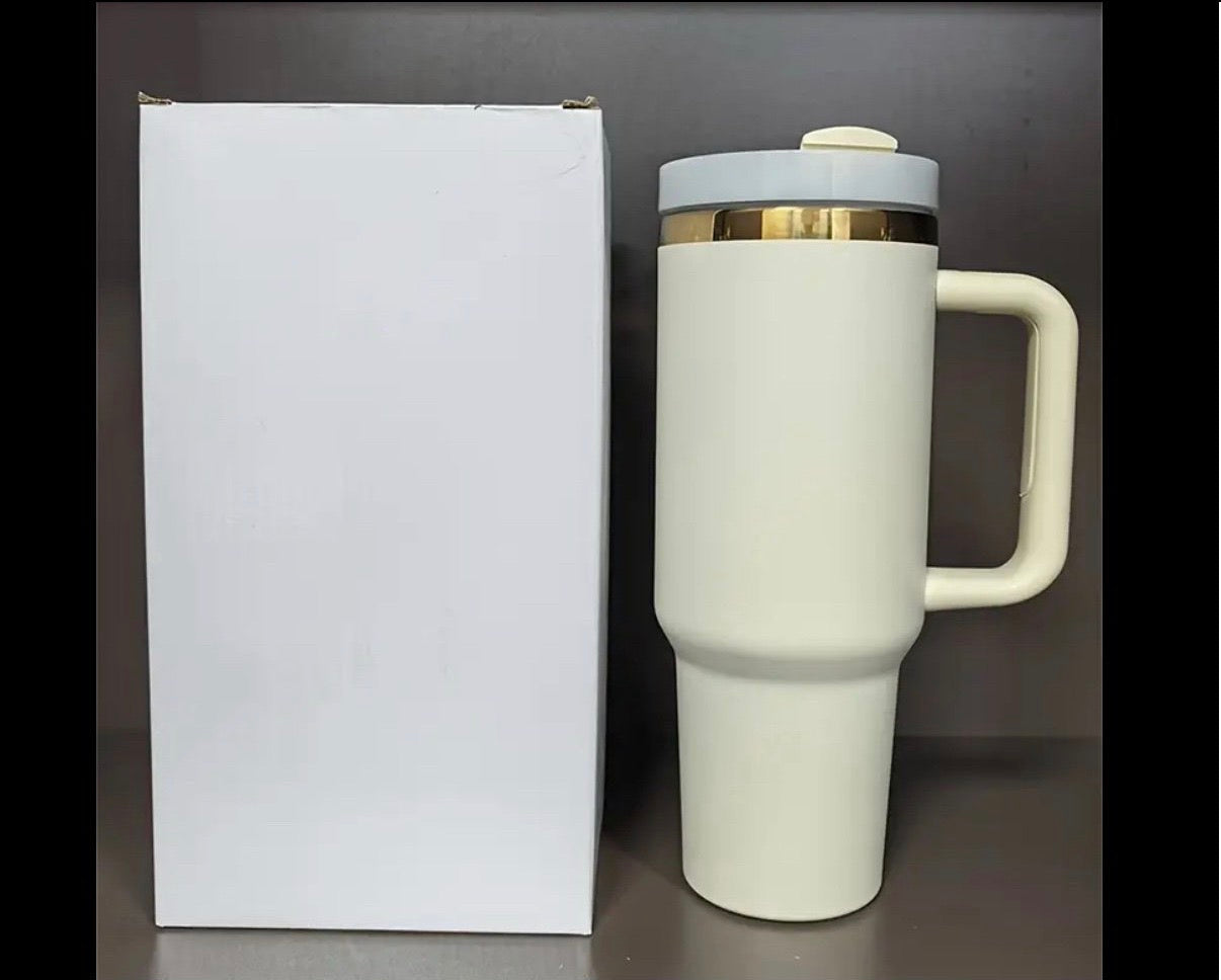 Creme & Gold Luxe LV Laser Engraved Tumbler
