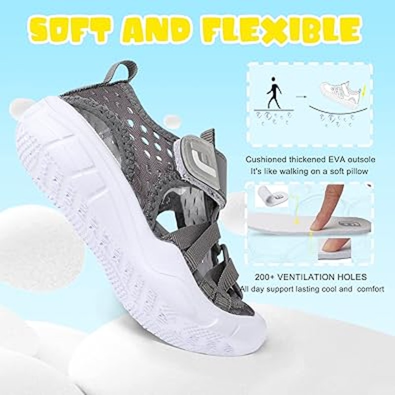 JoinFree Toddler Boys Size 5.5 Gray Sandals Latch & Hook Close Water Shoes