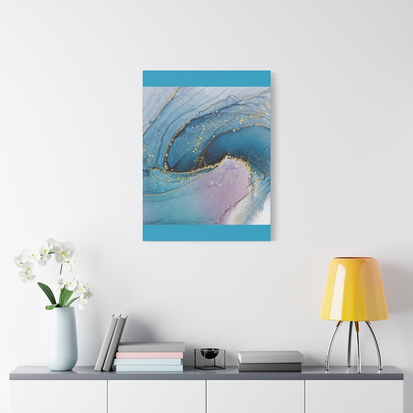 Canvas Wall Art, Abstract Ocean Wave, Modern Decor, Home Office, Gift for Her, Blue Gold Artwork, Living Room Wall Decor
