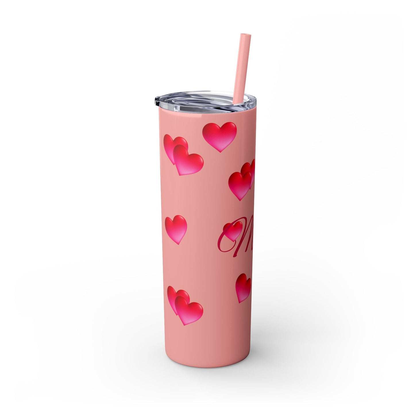 Gepasmaakte Glitter 20oz Dun Tumbler met Pienk Hartpatroon — [Jou Naam Hier]