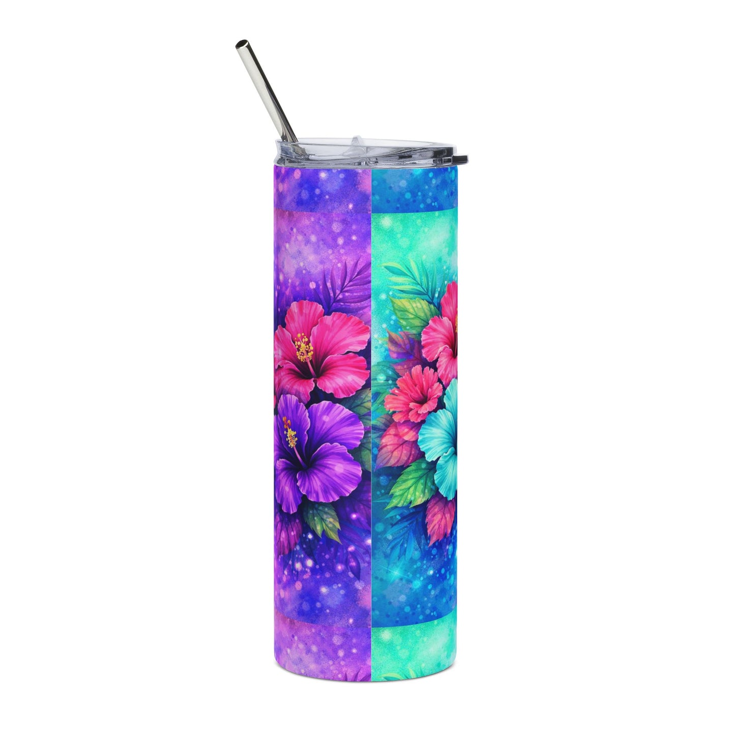 Hibiscus Galaxy 20oz Stainless Steel Tumbler — Floral Tropical Travel Cup