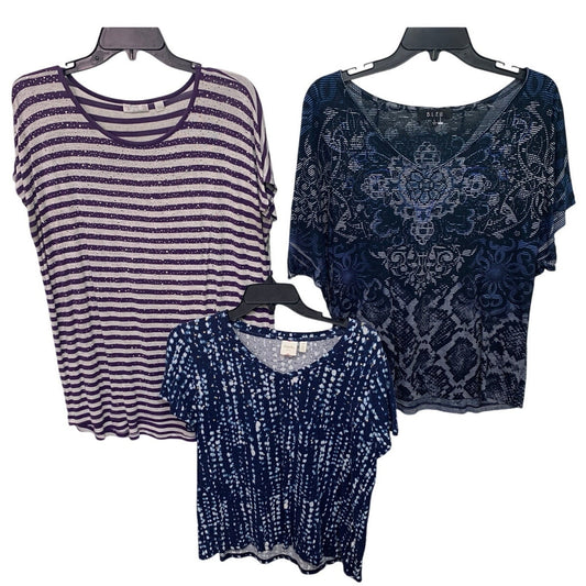 Lot of 3 Rafaella New York & Co BLEU Womens Large Rhinestone Tee Shirts