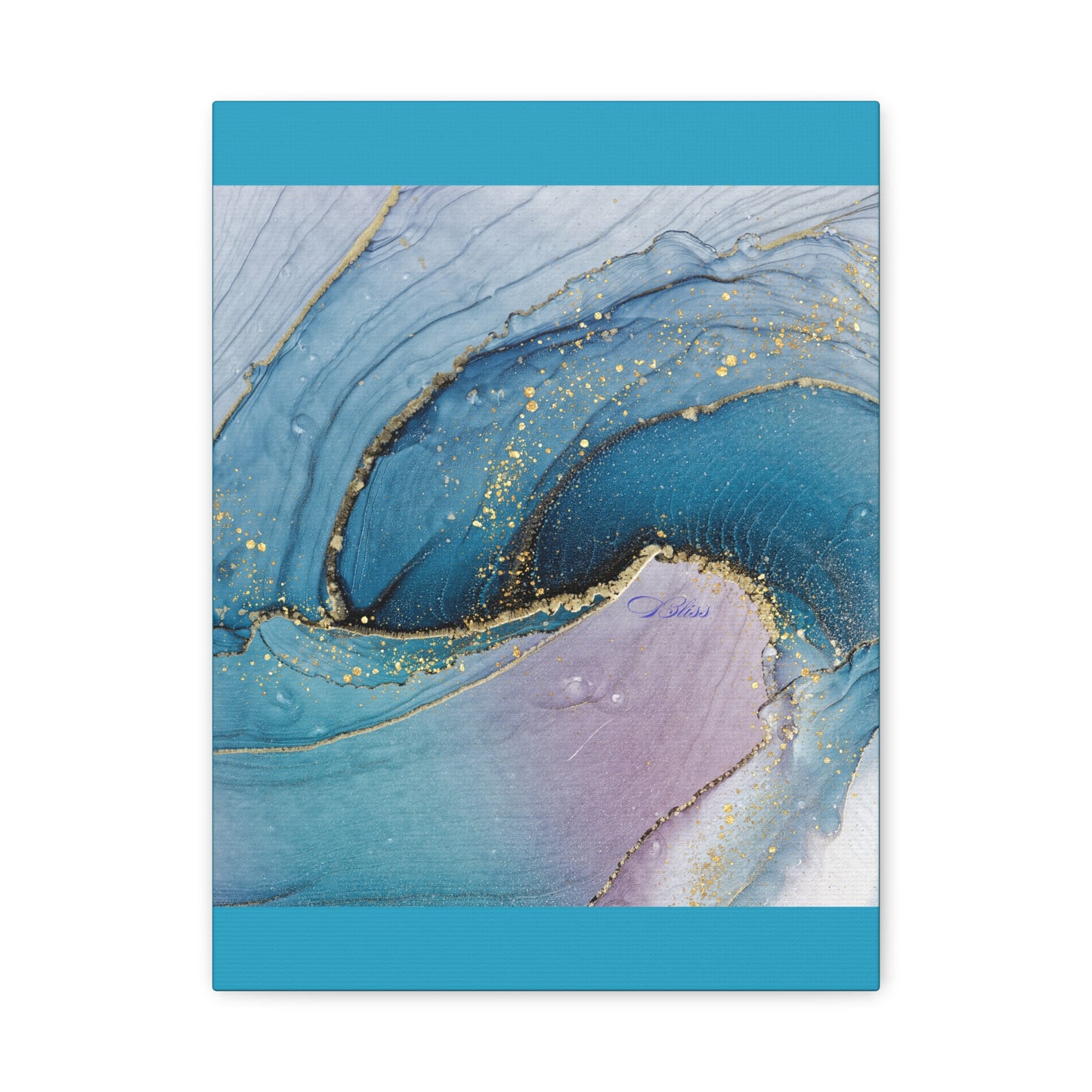 Canvas Wall Art, Abstract Ocean Wave, Modern Decor, Home Office, Gift for Her, Blue Gold Artwork, Living Room Wall Decor