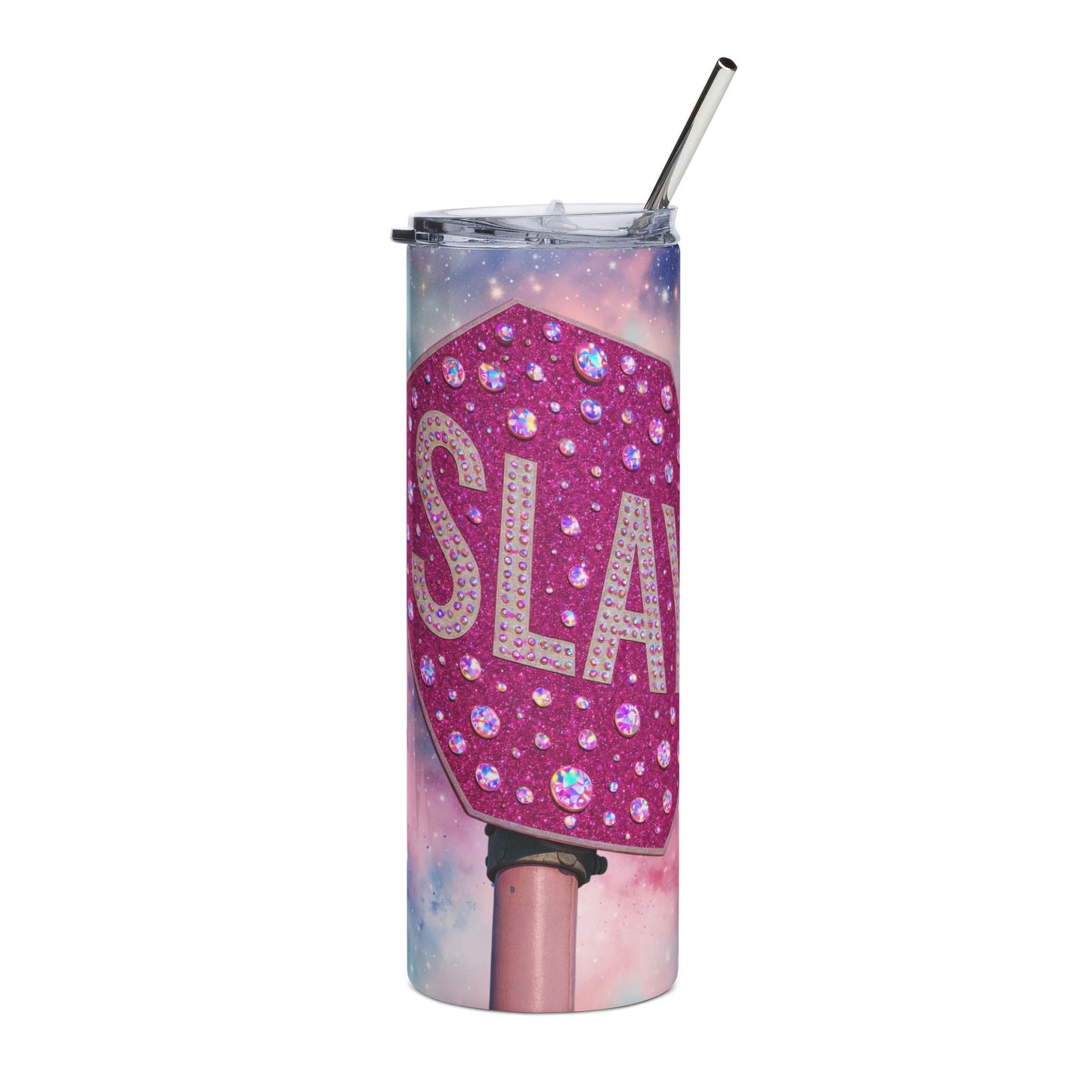 Pink Sparkle 'SLAY' Stop Sign Tumbler 20oz Stainless Steel