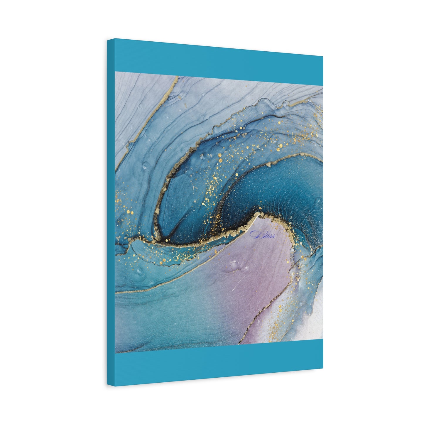 Canvas Wall Art, Abstract Ocean Wave, Modern Decor, Home Office, Gift for Her, Blue Gold Artwork, Living Room Wall Decor