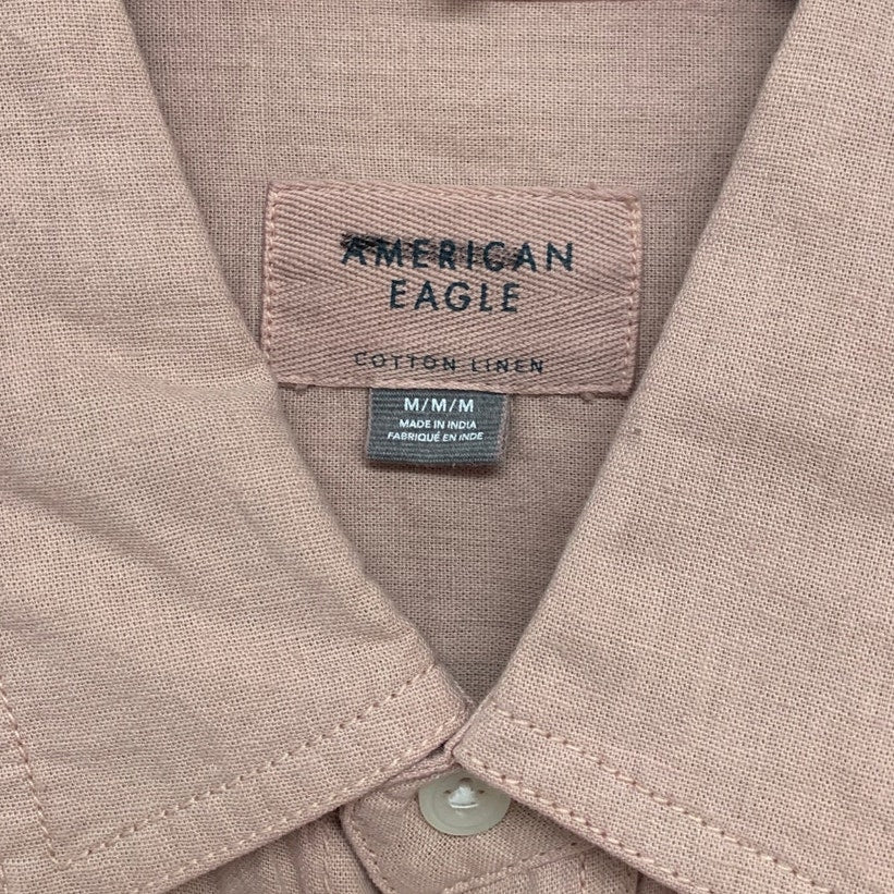 2 New American Eagle Mens Medium Cotton Linen Long Sleeve Button Up Shirts