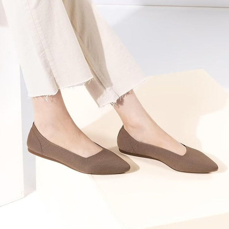 New Frank Mully Womens Size 6 Brown Knit Pointed Toe Slip On Comfort Flats Shoes
