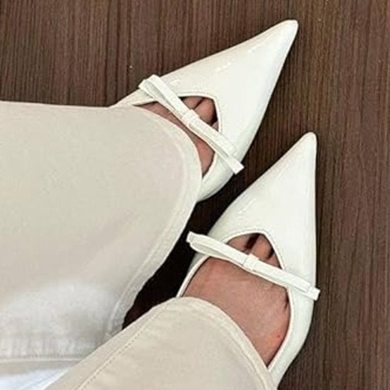 Coutgo Womens Size 8.5 White Bow Slingback 2" Kitten Heels Pointed Toe Shoes