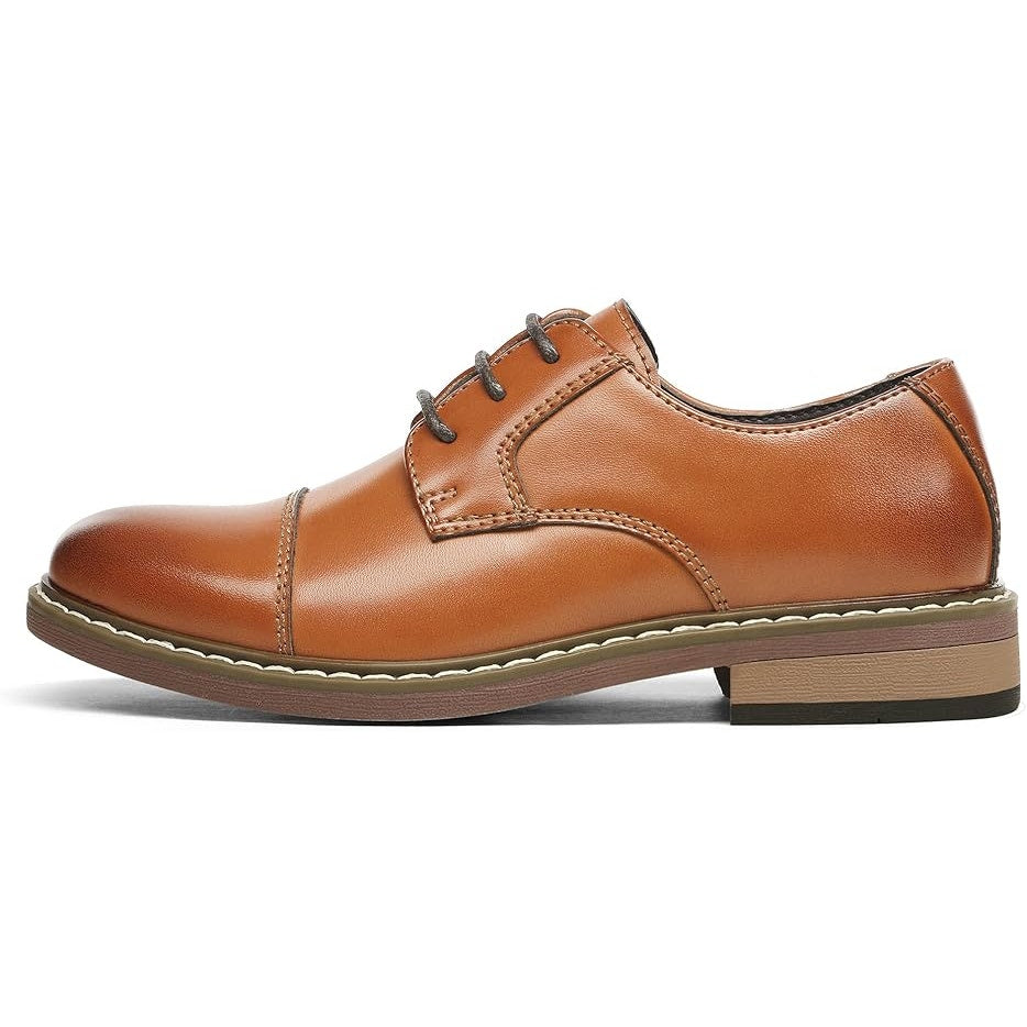 Bruno Marc Little Boys Size 2 Brown Faux Leather Lace Up Oxford Formal Shoes
