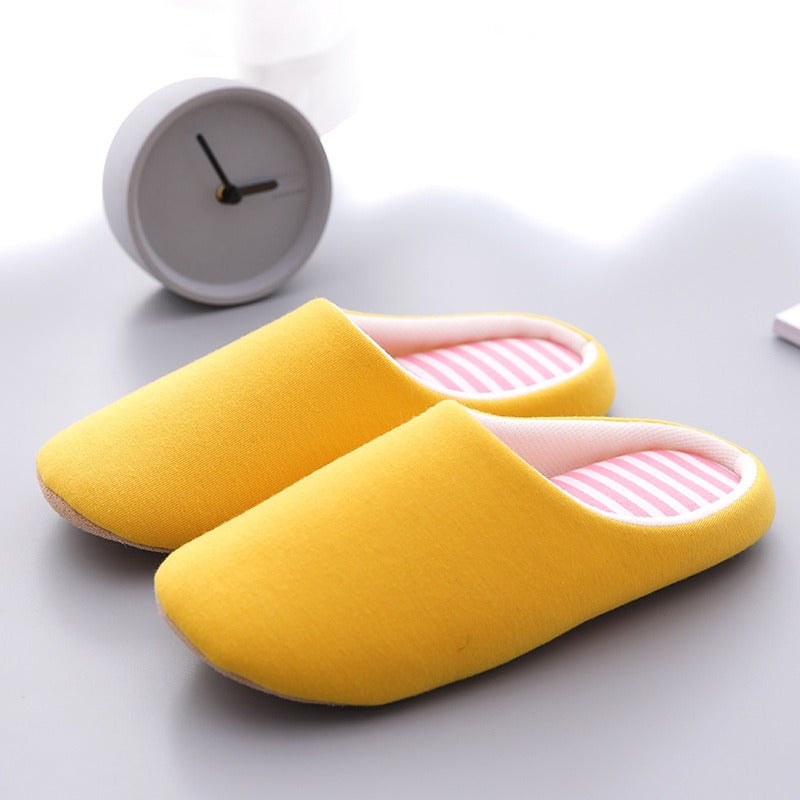 Autumn and winter men and women's indoor wooden floor Japanese pure color cotton slippers Chicken rolls all season warm slippers