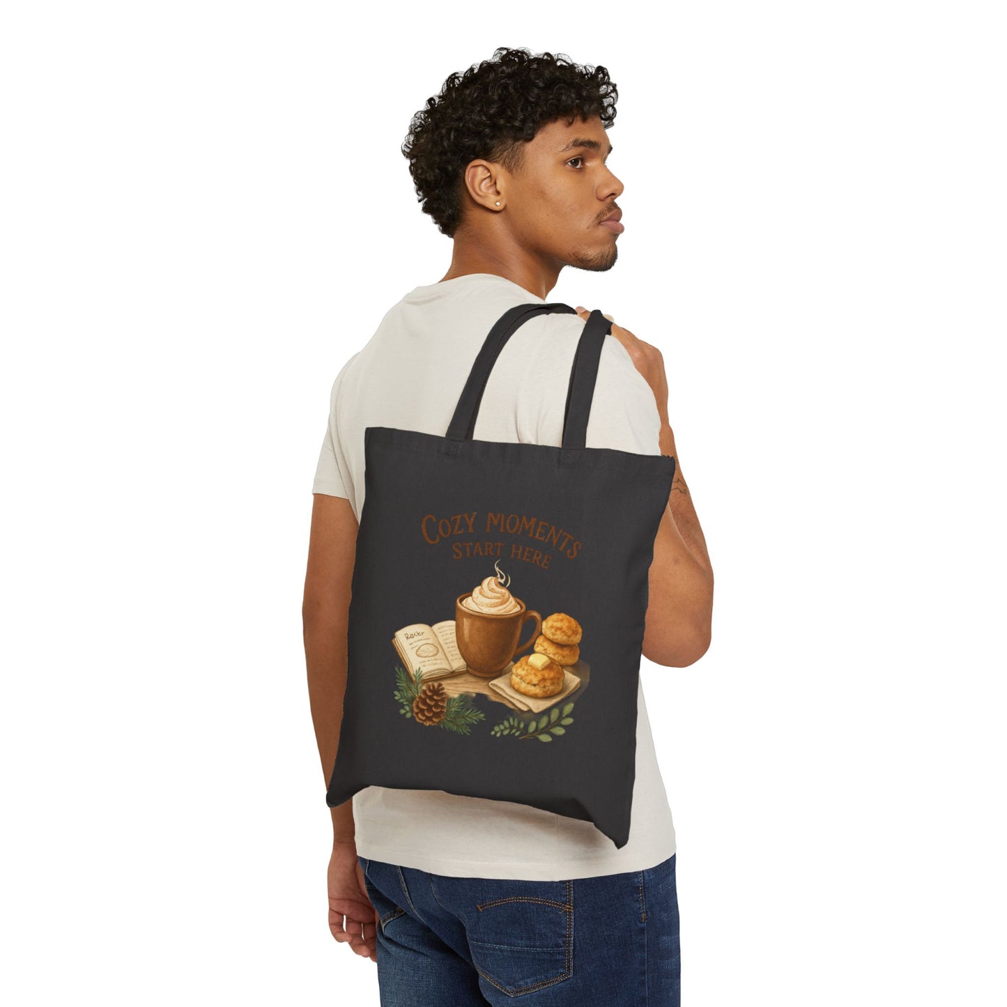 Cozy Moments Start Here Cotton Canvas Tote Bag