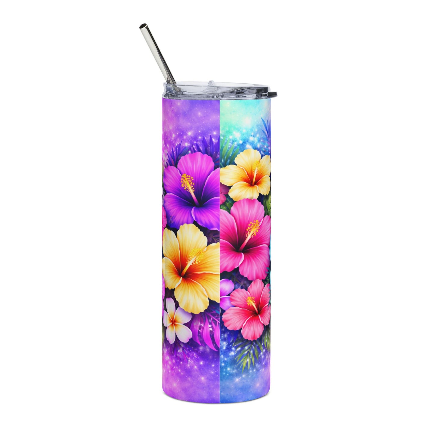 Tropical Hibiscus 20oz Stainless Steel Tumbler — Colorful Floral Travel Cup