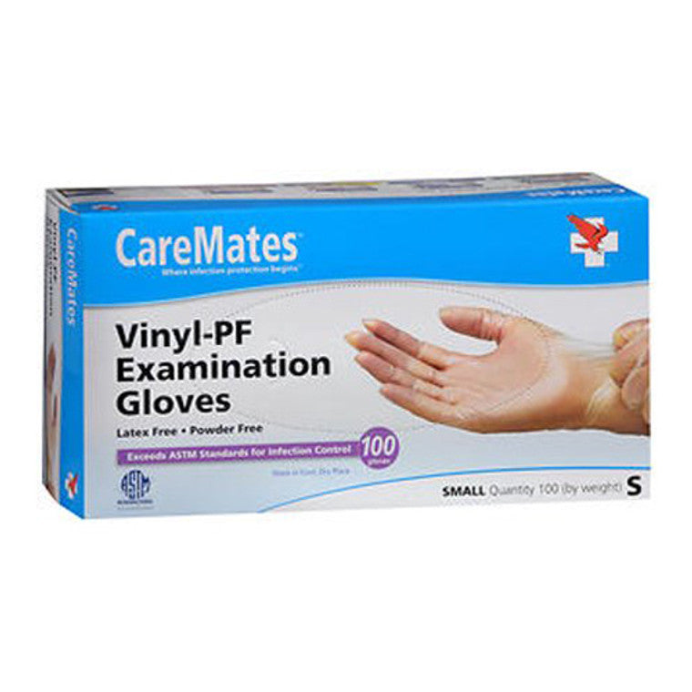 CareMates Vinyl Powder Free Exam Gloves - Small