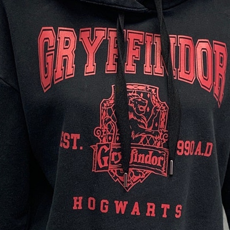 Hand Printed Upcycled Womens Medium Harry Potter Hogwarts Gryffindor Hoodie