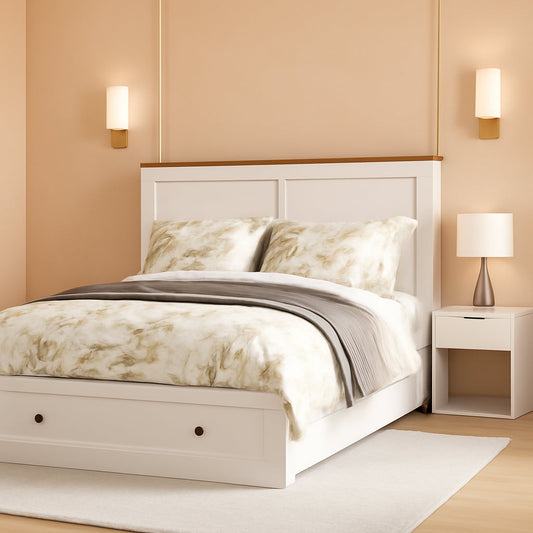 White Queen Murphy Bed Cabinet With USB Charging Port-0