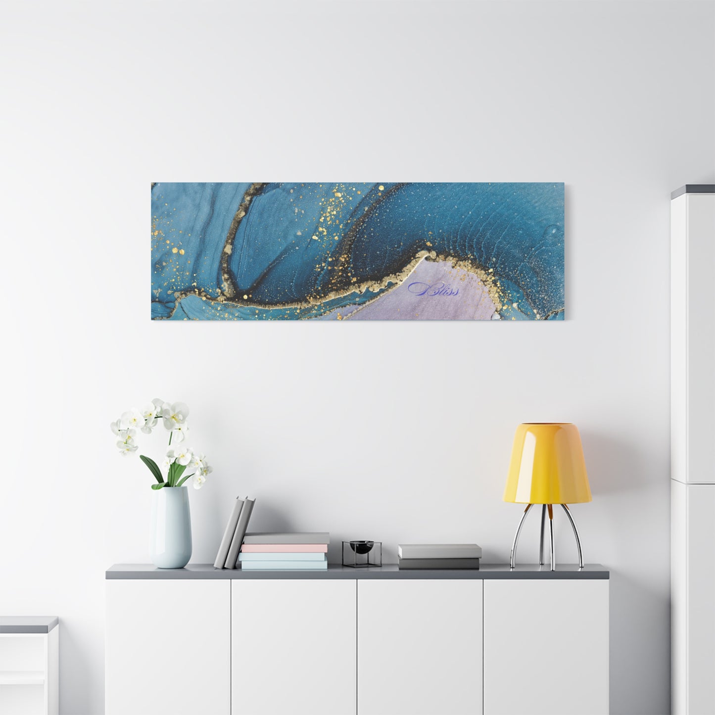 Canvas Wall Art, Abstract Ocean Wave, Modern Decor, Home Office, Gift for Her, Blue Gold Artwork, Living Room Wall Decor