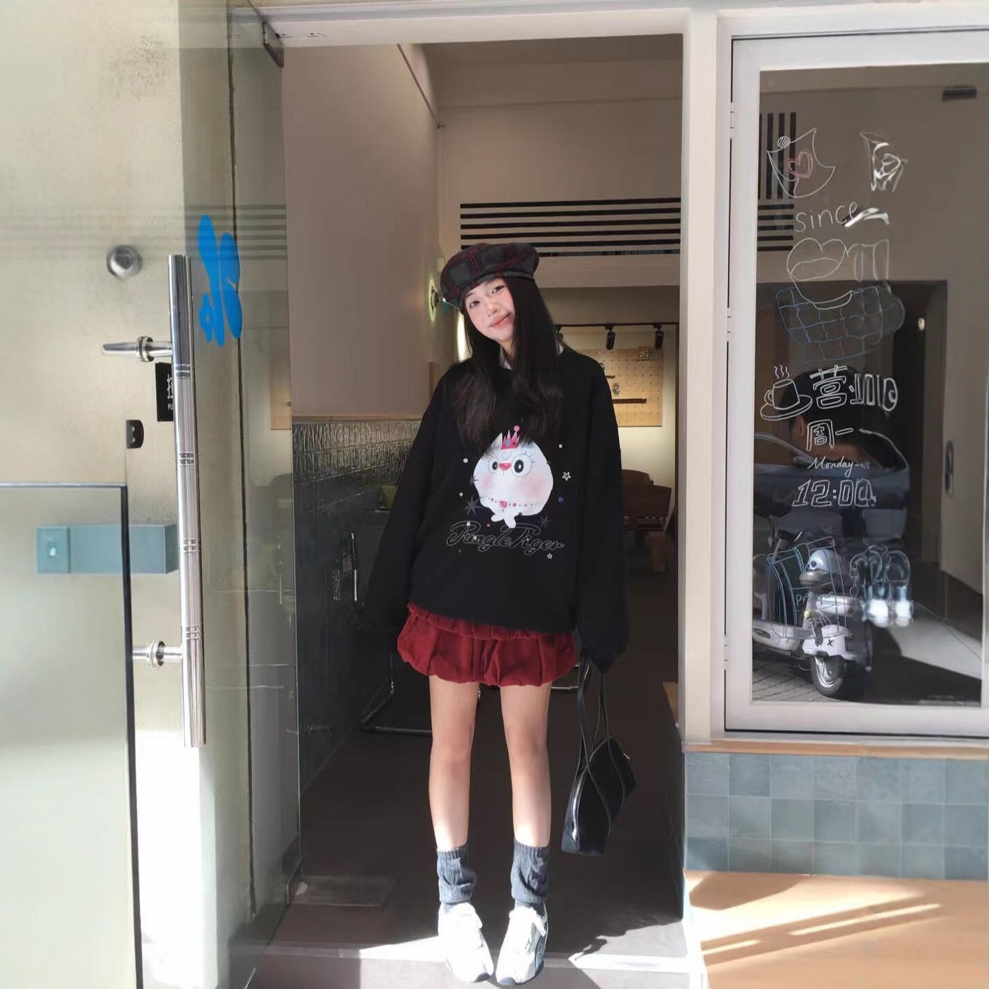 Casual Loose Hoodie with Hello Kitty Print for Women