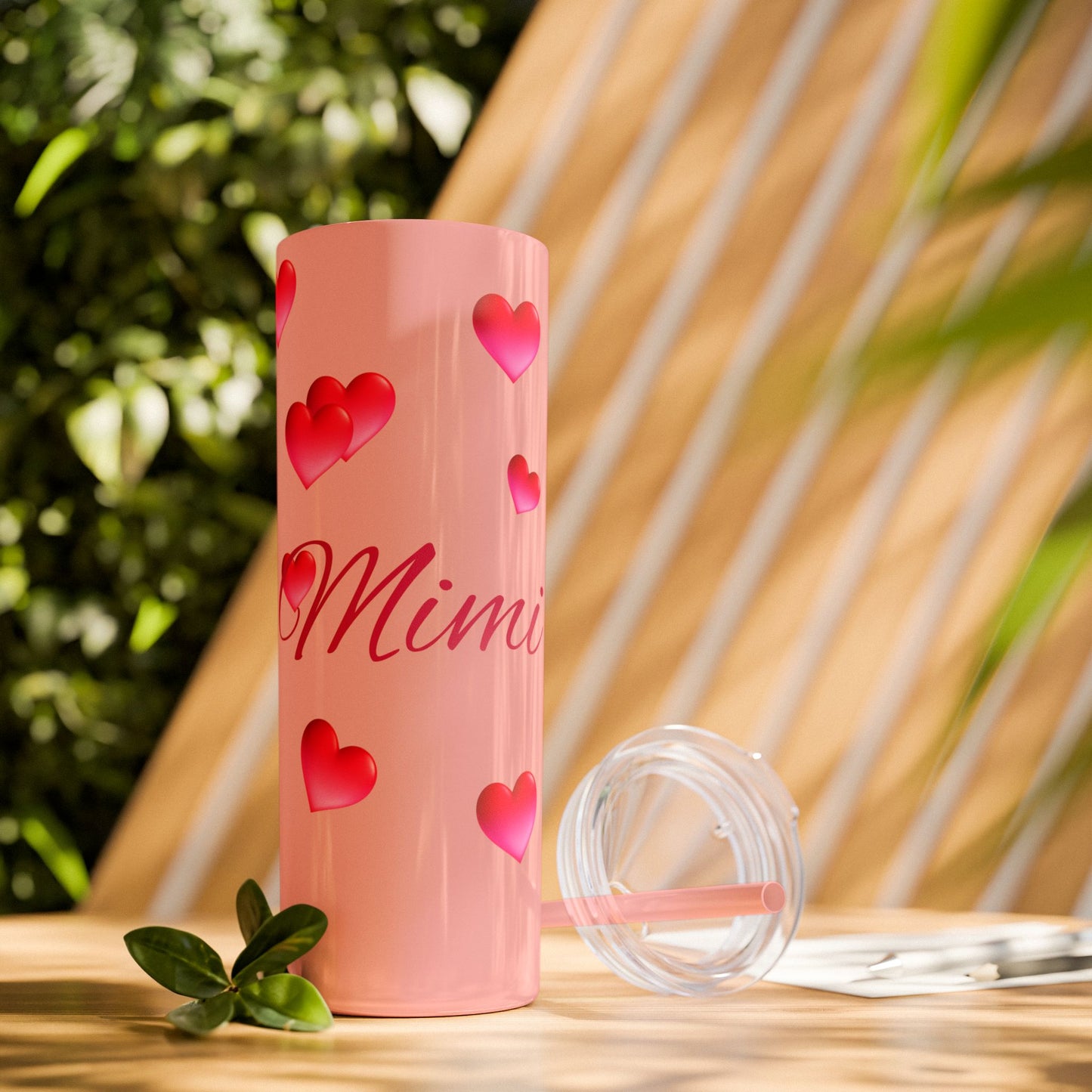 Gepasmaakte Glitter 20oz Dun Tumbler met Pienk Hartpatroon — [Jou Naam Hier]