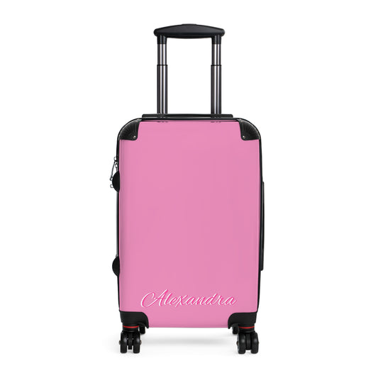 Personalized Name Solid Pink Suitcase, Carry-On Luggage, Hard Shell Spinner
