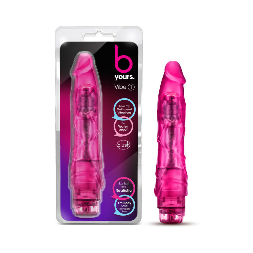 B Yours Vibe 1 Realistic 9 in. Vibrating Dildo Pink-0