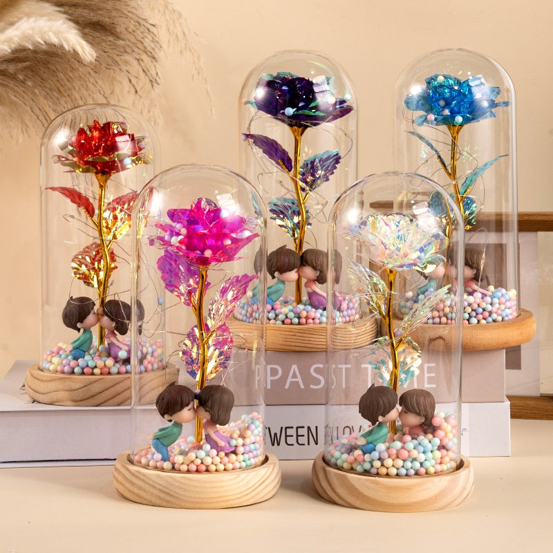 Eternal Rose Glass Lampshade Valentine's Day Gift Creative Street Vendor Gift Wholesale Gold Leaf Flower Bouquet