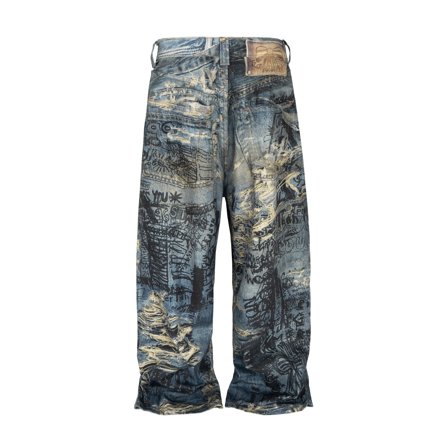 WIDEBOY DISTRESSED GRAFFITI MENS DENIM JEANS