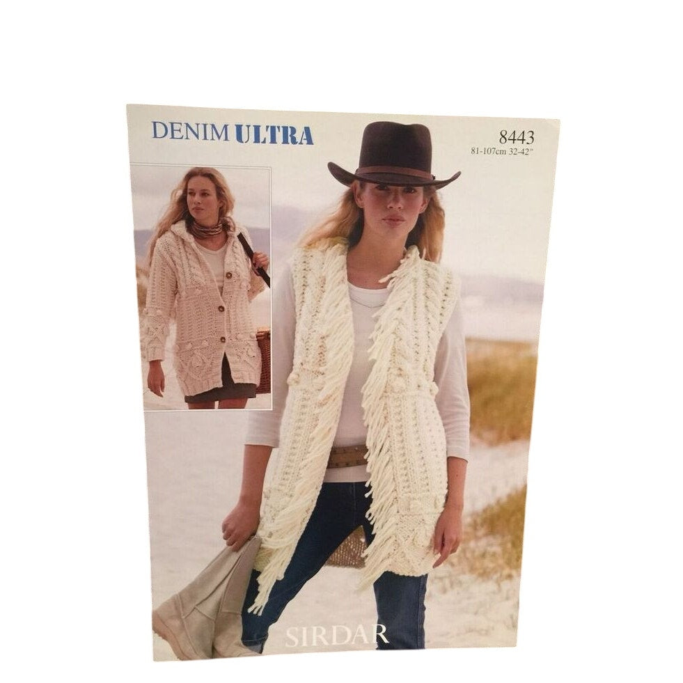 New Sirdar 8443 Denim Ultra Jacket Waistcoat Sweater Vest Knitting Pattern