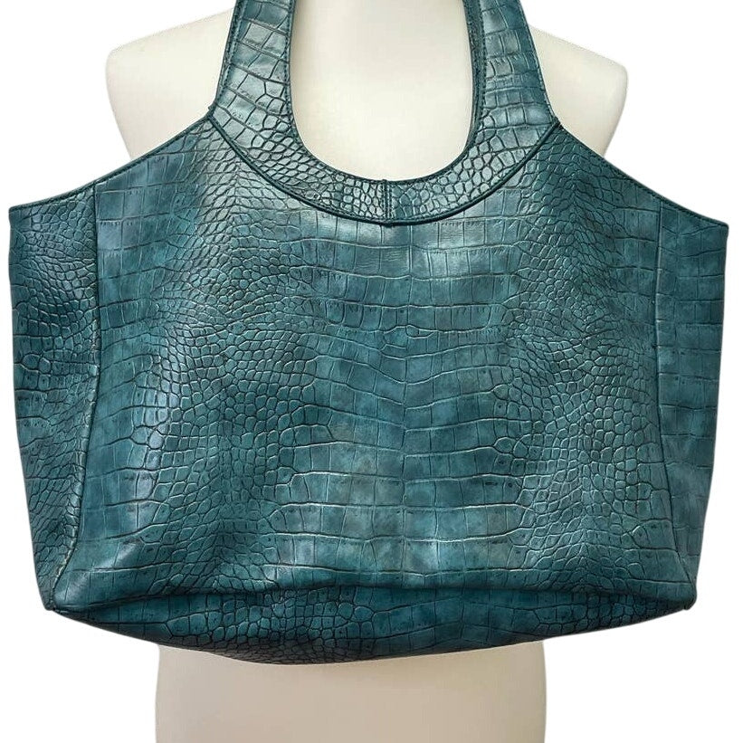 Apt 9 Faux Croc Leather Turquoise Vinyl Large Snap Shut Handbag Purse Bag
