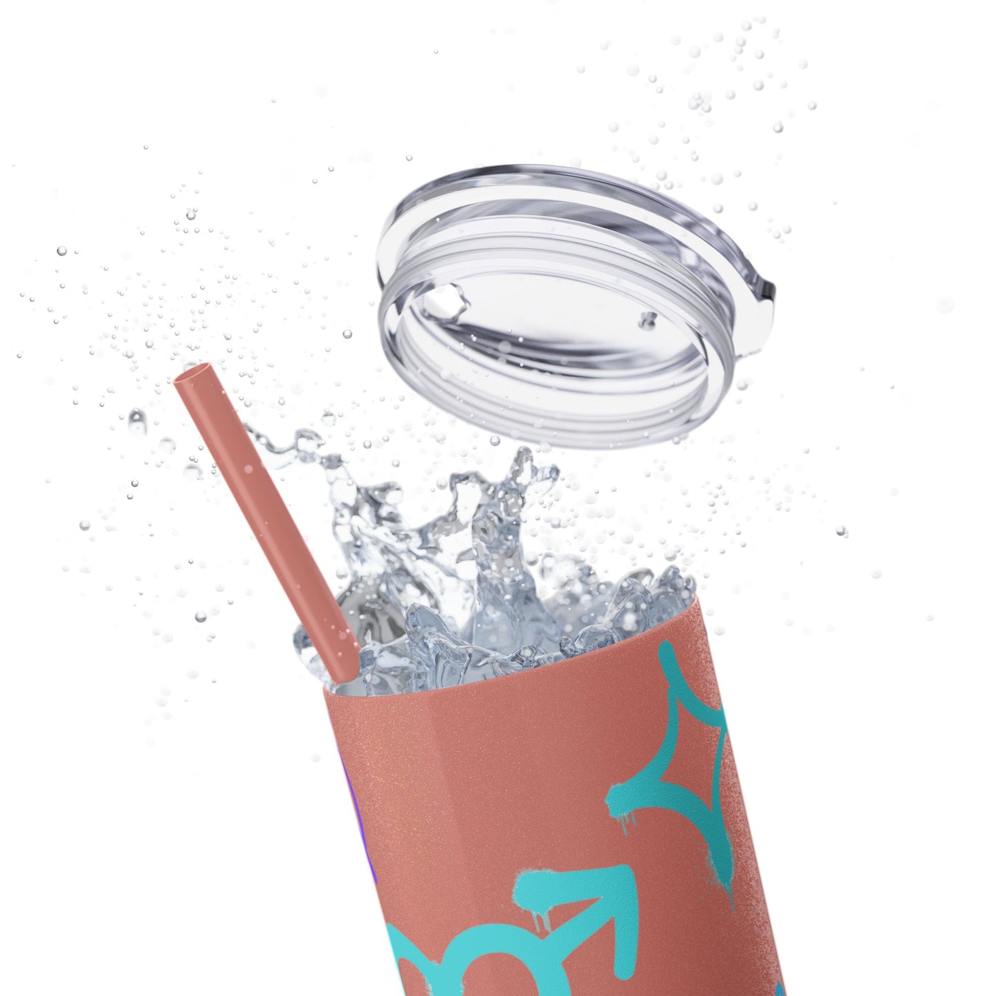 Trendy Skinny Tumbler with Straw, 20oz | Unique Graffiti Style Drinkware for Teens, Gifts, Parties, and Everyday Use