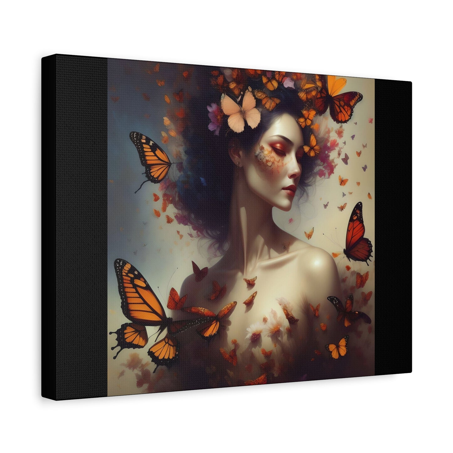 Canvas Wall Art - Butterfly Woman Print, Floral Home Decor, Unique Gift for Nature Lovers, Birthday Decoration, Whimsical Art