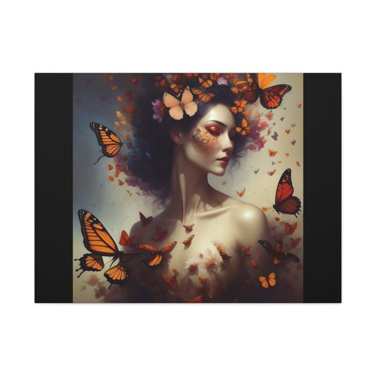 Canvas Wall Art - Butterfly Woman Print, Floral Home Decor, Unique Gift for Nature Lovers, Birthday Decoration, Whimsical Art