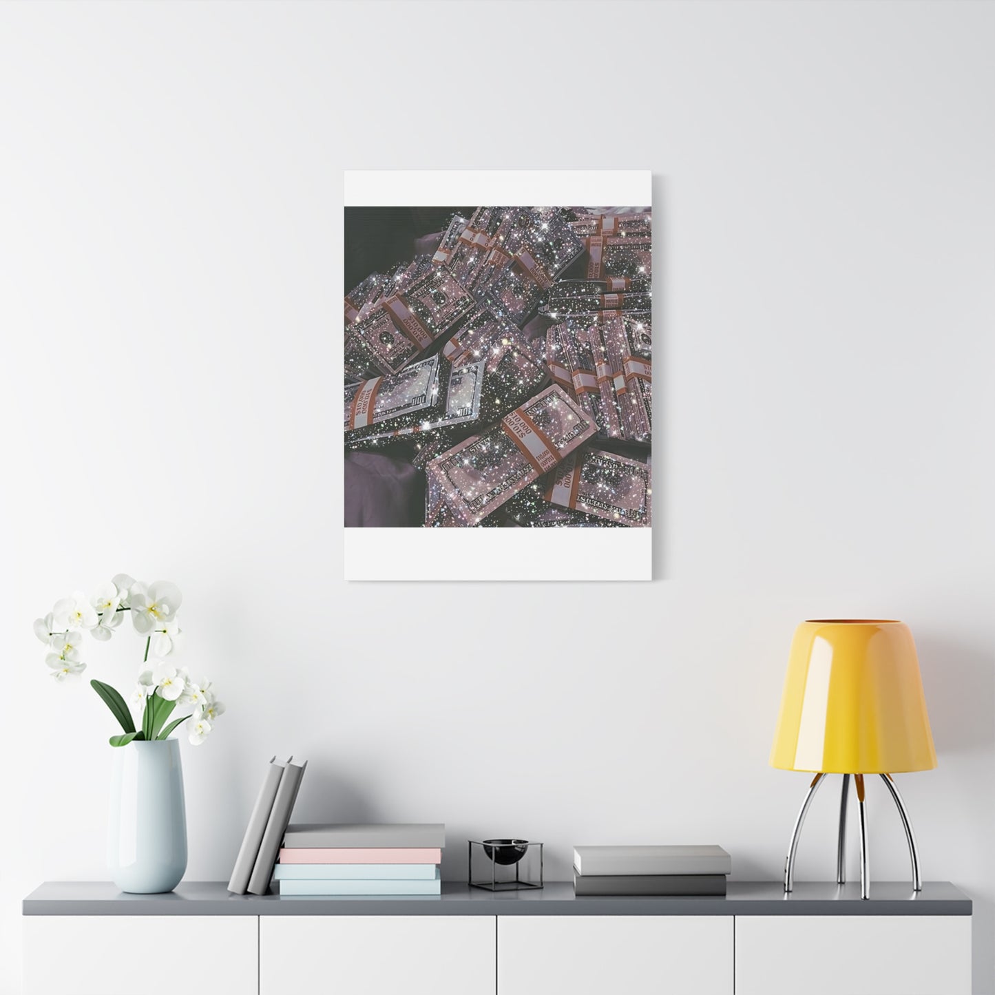 Sparkling Money Canvas Art, Glittery Wall Decor for Home, Modern Art Piece, Gift for Art Lovers, Chic Office Decor, Unique Wall Hanging