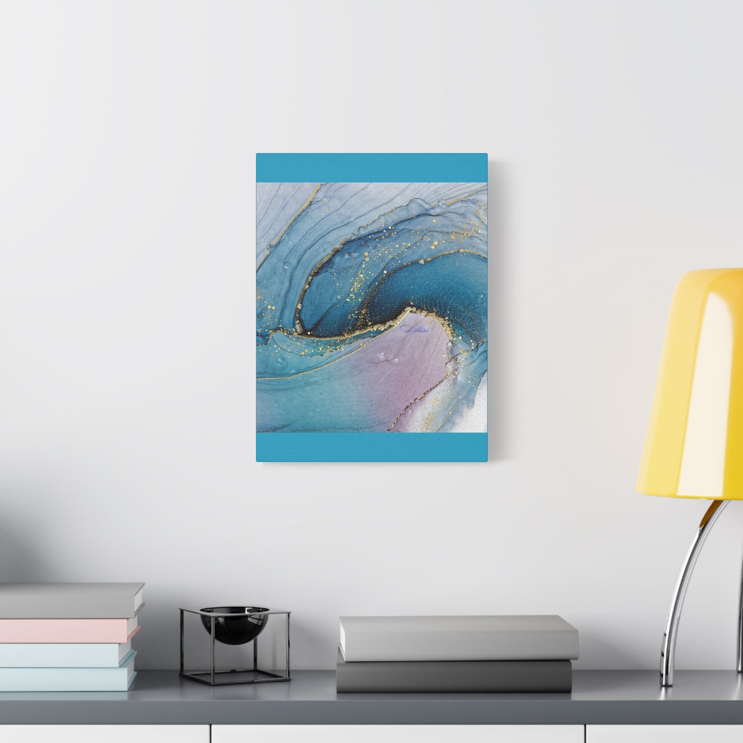 Canvas Wall Art, Abstract Ocean Wave, Modern Decor, Home Office, Gift for Her, Blue Gold Artwork, Living Room Wall Decor