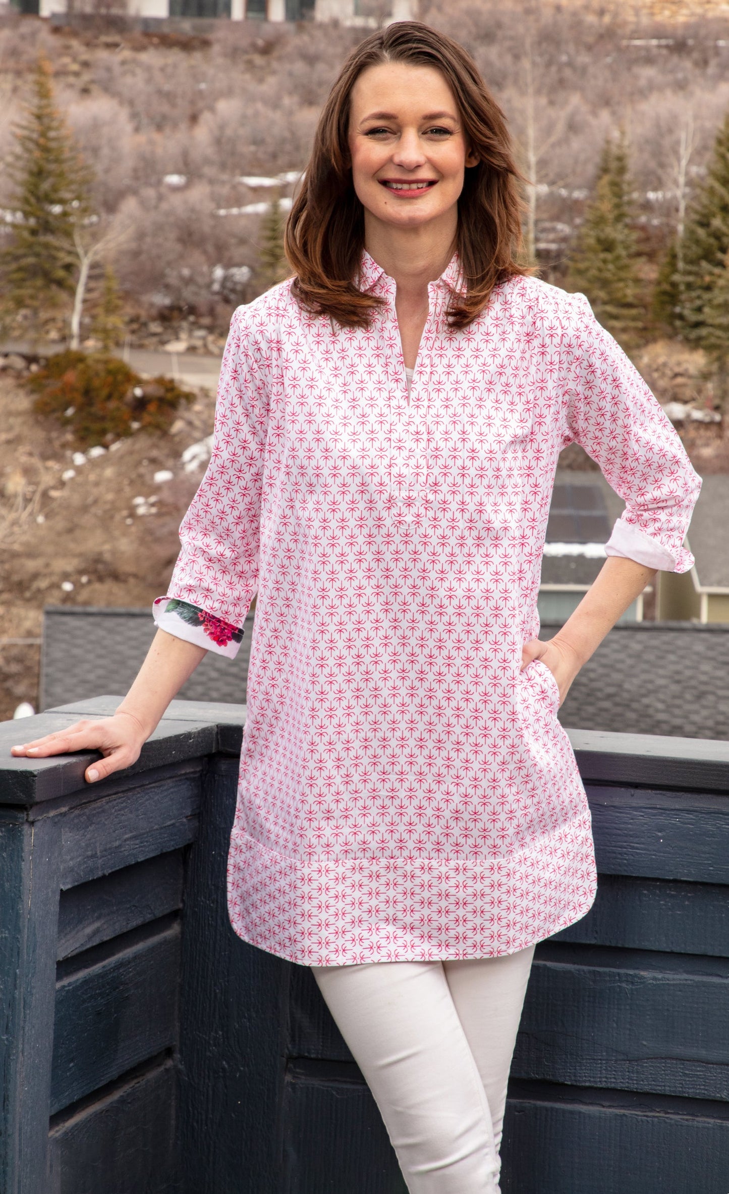 Vail Tunic Mini Pink Palms Print