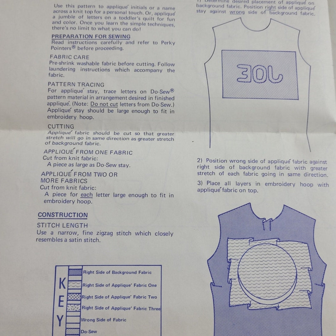 Vintage 1976 Stretch & Sew 803 Alphabet Appliques Pattern Letters & Numbers Only