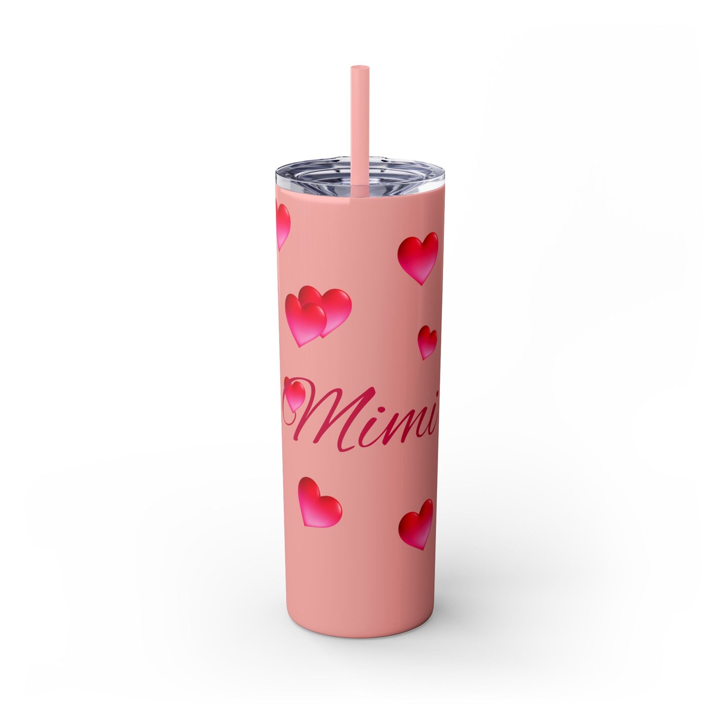 Gepasmaakte Glitter 20oz Dun Tumbler met Pienk Hartpatroon — [Jou Naam Hier]