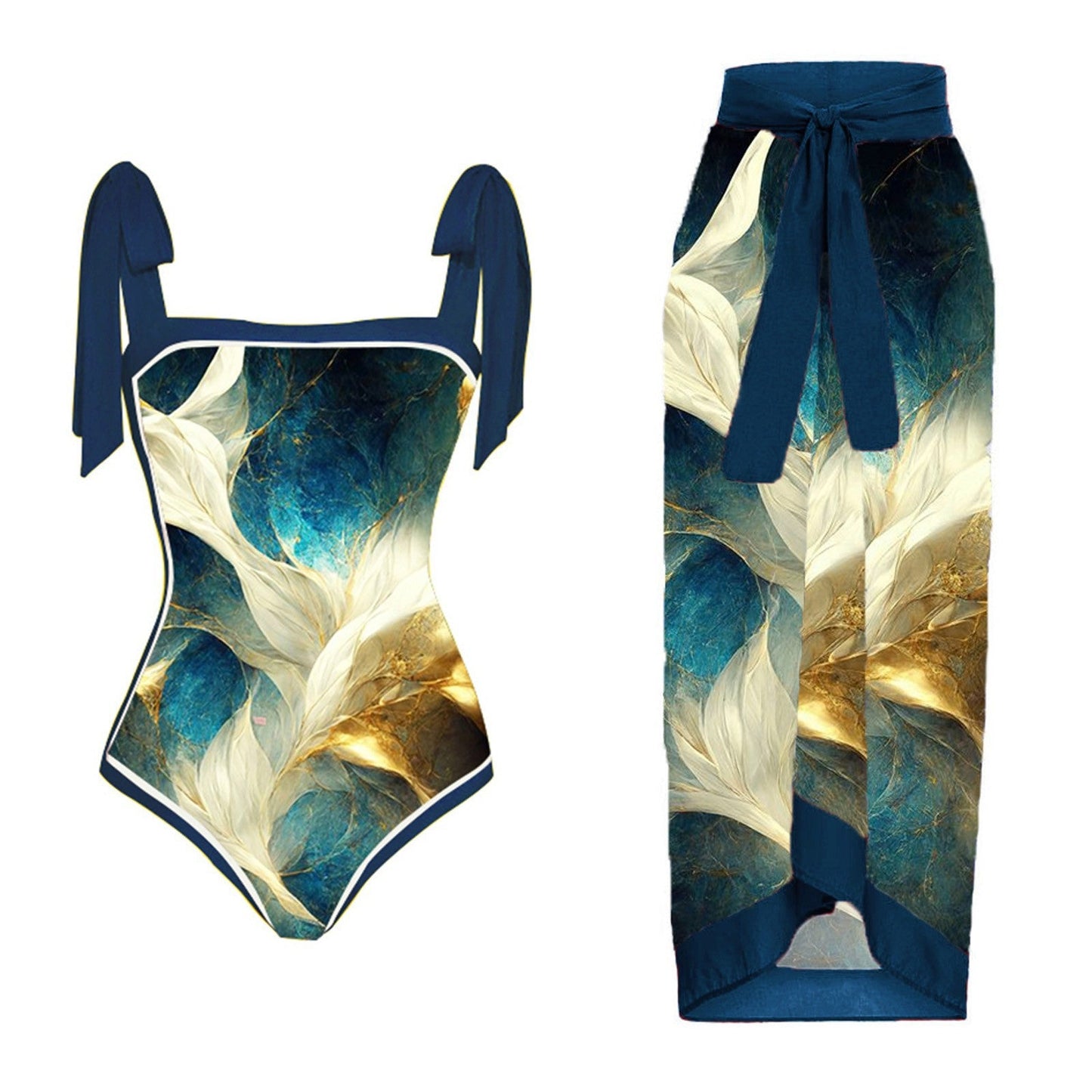 Womens Printed One-Piece Swimsuit Set