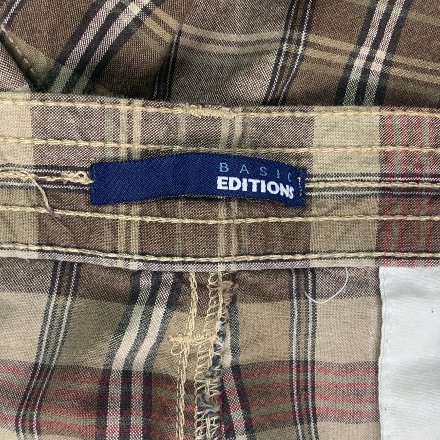 Basic Editions Mens Size 42 100% Cotton Brown Plaid Long Bermuda Cargo Shorts