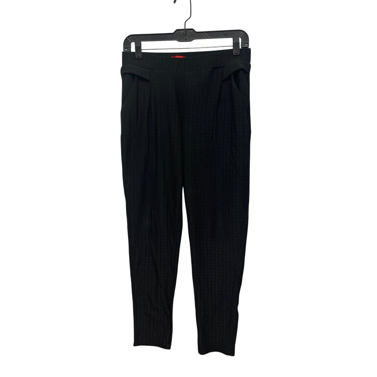 Womens Size Medium Elastic Waist Pull On Black White Square Grid Plaid Pants