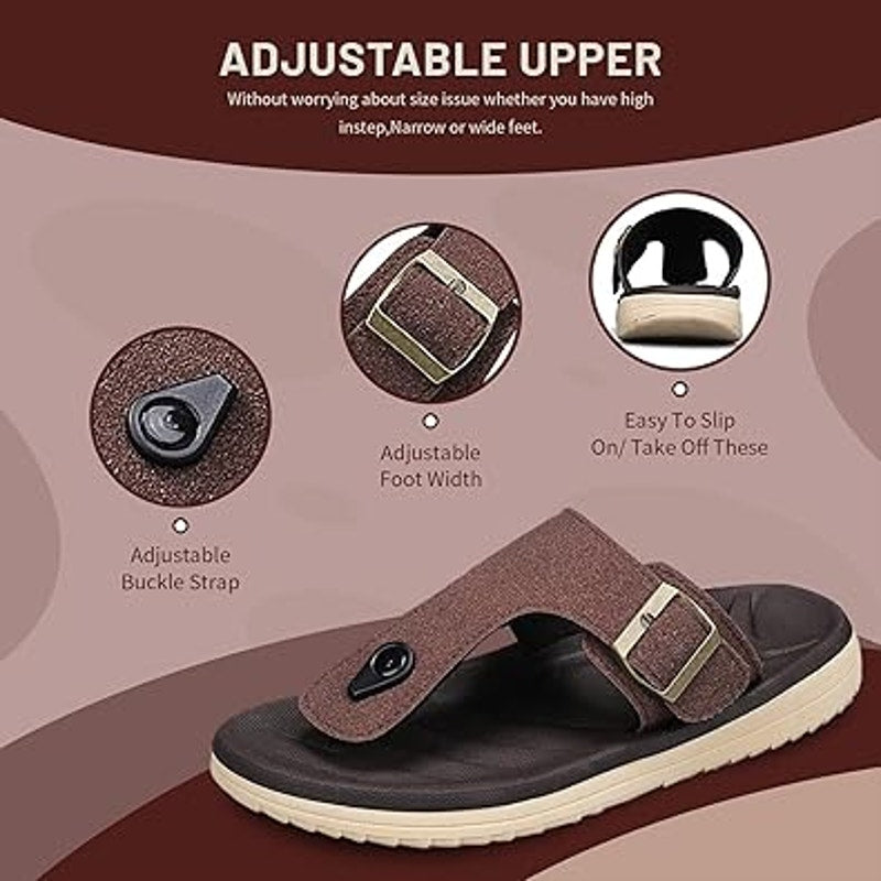 Subbxre Mens Size 11 Brown Slide On Arch Support Adjustable Buckle Thong Sandals