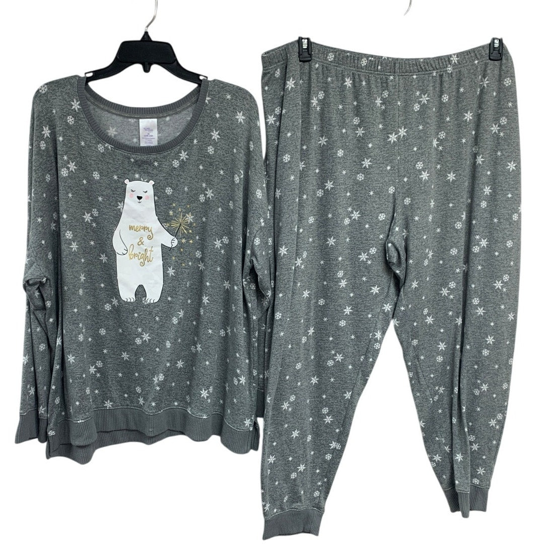 Secret Treasures Womens 3X Merry & Bright Bear Snow Flake Long Sleeve Pajama Set